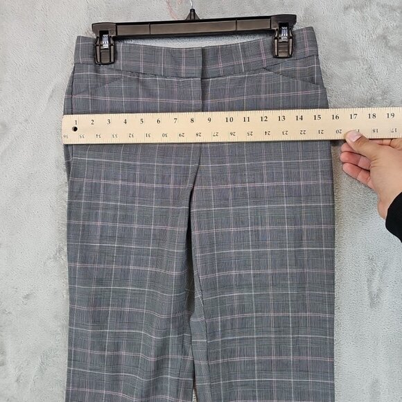 EXPRESS Editor Wool Pants Womens Size 0 Straight Crop Y2K Cuffed Gray Pink Plaid - Picture 11 of 15